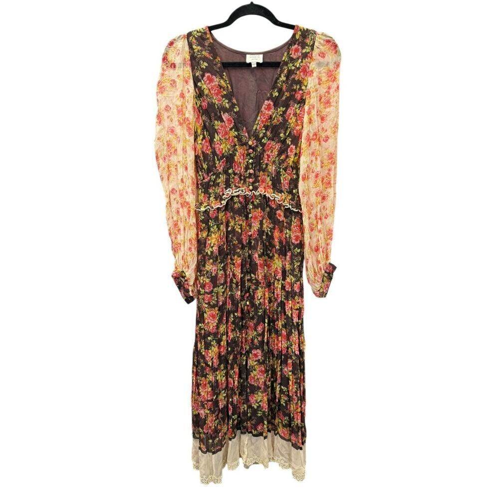 Hemant & Nandita Boho Floral Maxi Dress Peasant Sleeves Romantic S